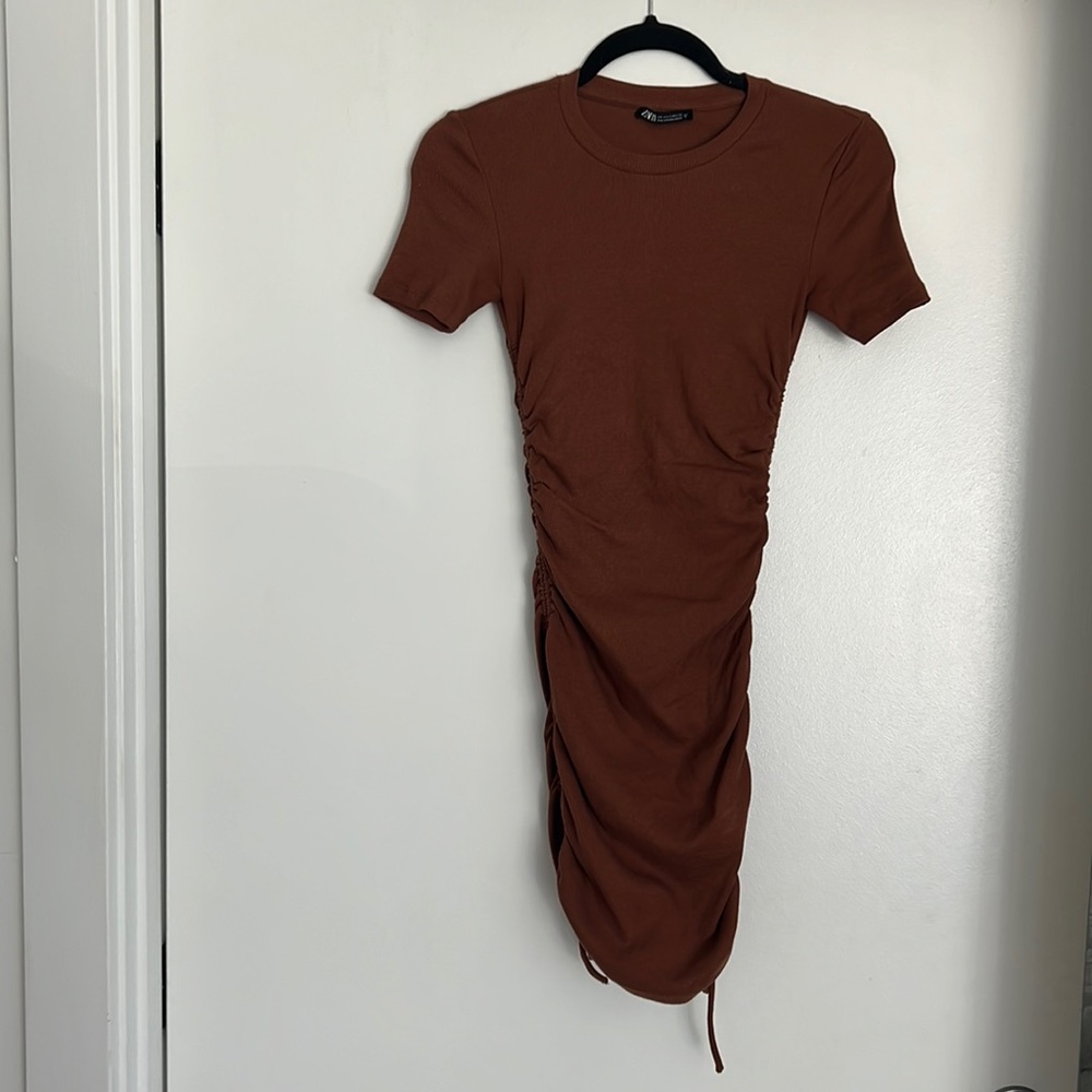 Zara Ruched Ribbed Dress- Size Small